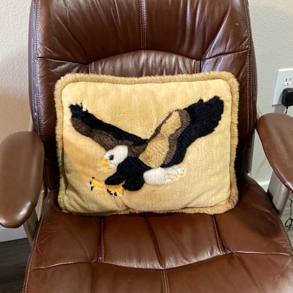 Jada Faux Fur Bald Eagle Accent Pillow Cabincore Rustic Plush Bird Southwestern